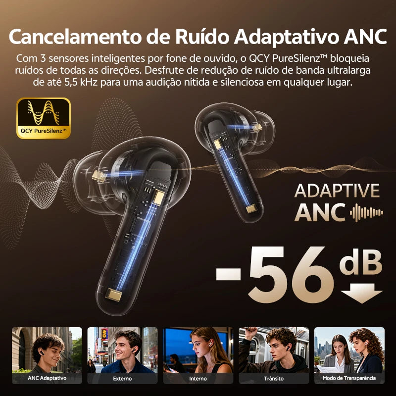 QCY MeloBuds N60 HT19 Wireless Bluetooth 6.0 Earphones 56dB Hybrid ANC LDAC Hi-Res Audio with Coaxial Dual Driver Earbuds 45Hrs