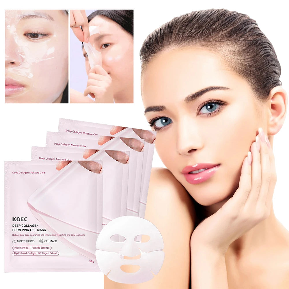 4 Sheets/Box Pdrn Pink Collagen Gel Mask Sheet Hydrolyzed Collagen Overnight Sheet Mask Enhance Elasticity Hydration Mask