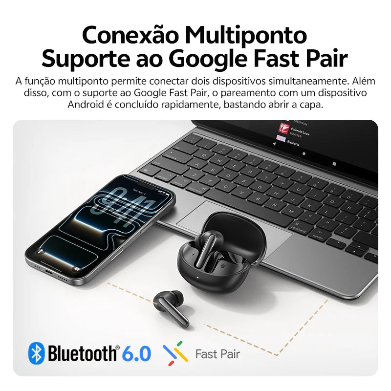 QCY MeloBuds N60 HT19 Wireless Bluetooth 6.0 Earphones 56dB Hybrid ANC LDAC Hi-Res Audio with Coaxial Dual Driver Earbuds 45Hrs