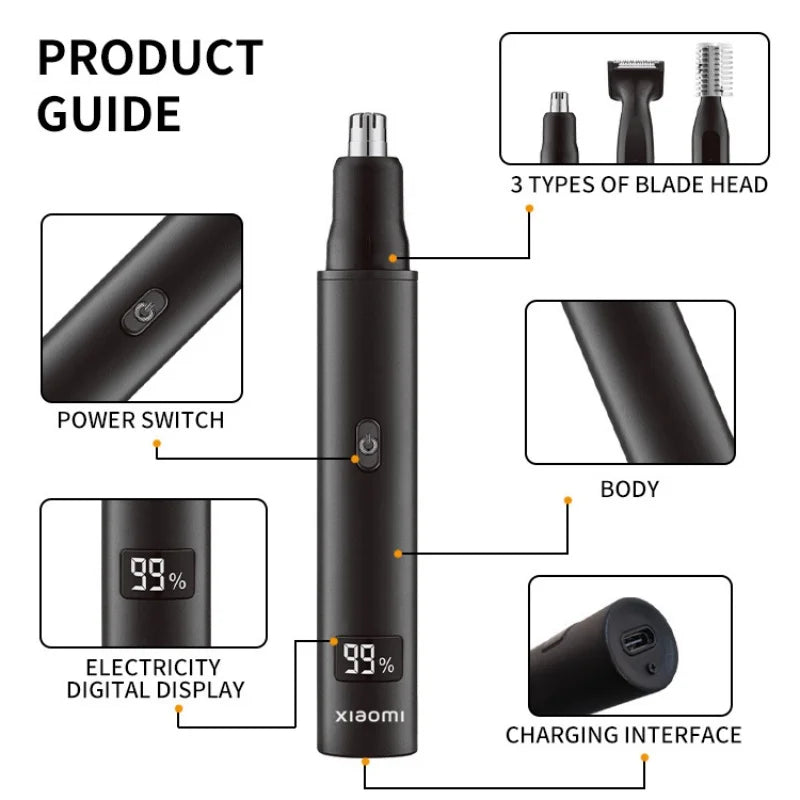 XIAOMI New 3 in 1 Electric Rechargeable Nose Ear Hair Trimmer for Men Painless Sideburns Eyebrows Beard Hair Clipper Shaver