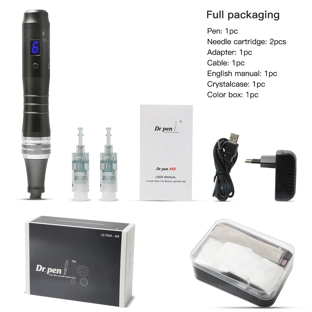 Original Dr Pen M8 Derma Pen Kit Wireless Microneedling Pen 3L Connector Skin Care MTS Beauty Machine Replaceable Head Cartridge