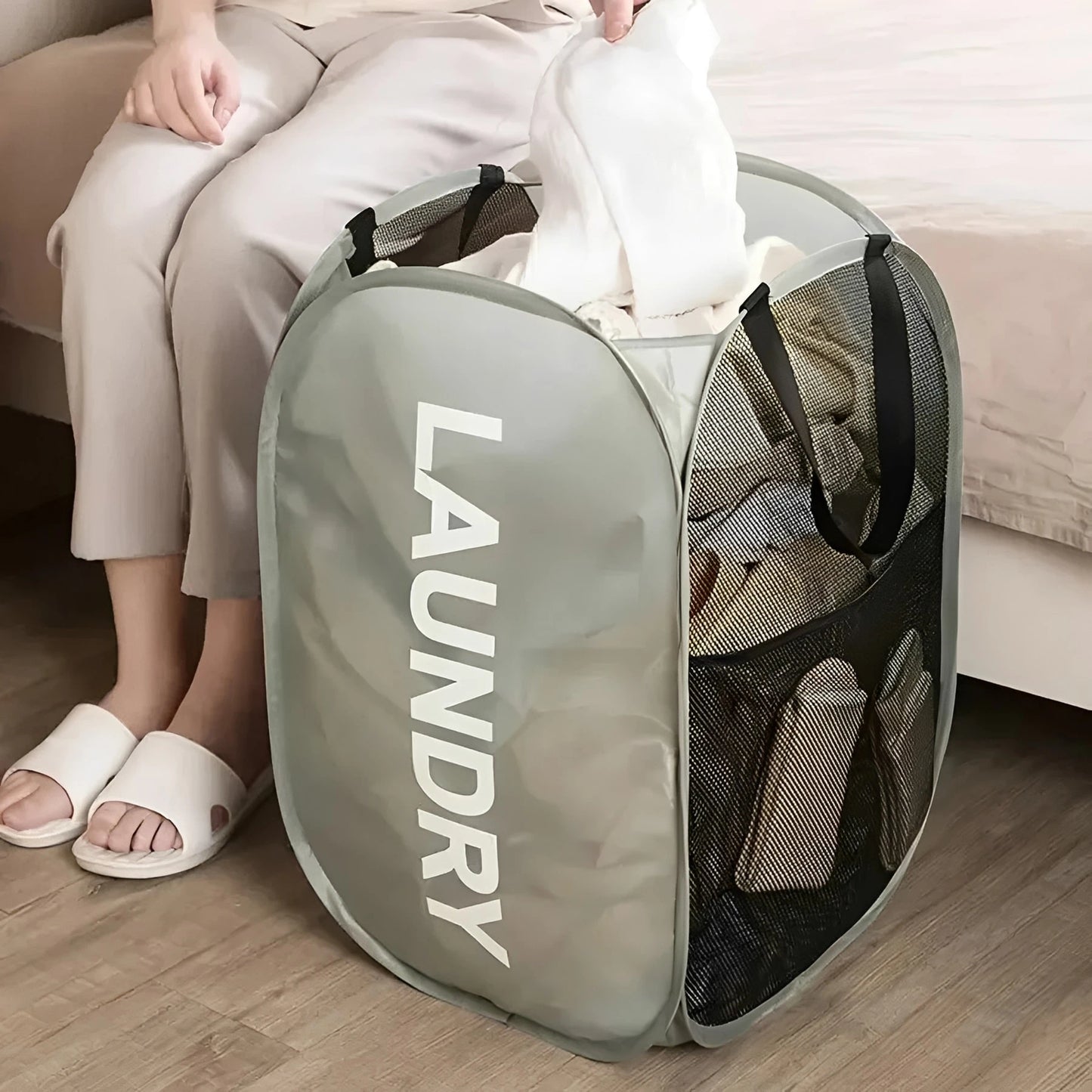 Mesh Pop-up Laundry Basket, Laundry Basket, Foldable Dirty Clothes Storage Basket, Large Capacity Storage Basket