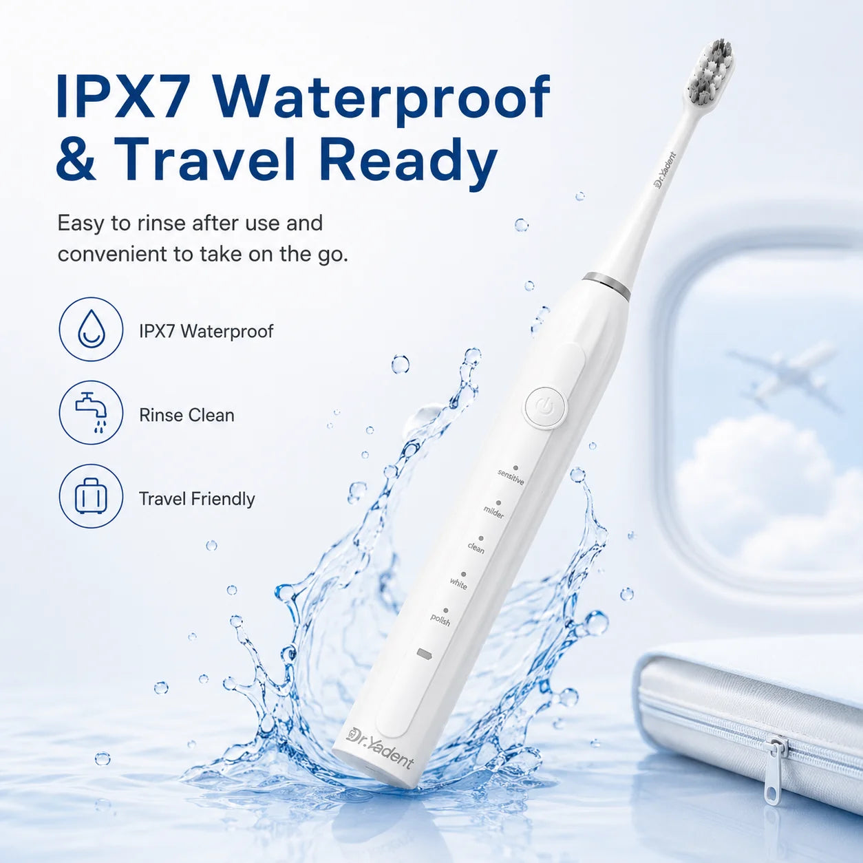 Dr.Yadent Sonic Electric Toothbrush for Adults 5 Modes Rechargeable Toothbrush IPX7 Waterproof 6 Brush Heads Type-C Gum Care