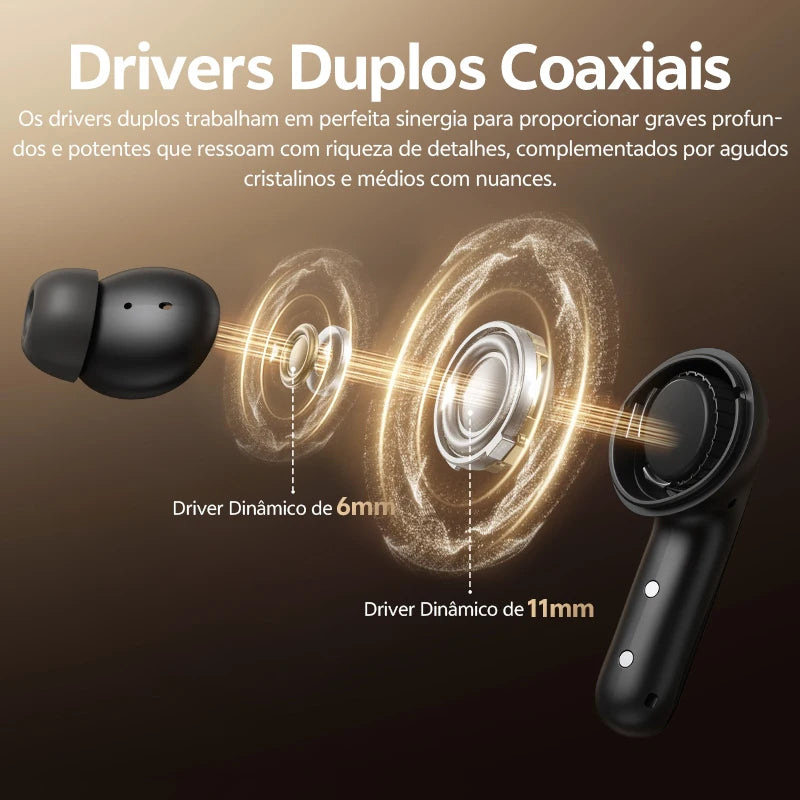 QCY MeloBuds N60 HT19 Wireless Bluetooth 6.0 Earphones 56dB Hybrid ANC LDAC Hi-Res Audio with Coaxial Dual Driver Earbuds 45Hrs