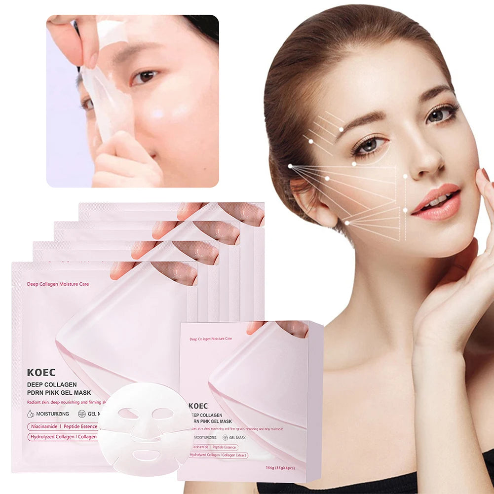 4 Sheets/Box Pdrn Pink Collagen Gel Mask Sheet Hydrolyzed Collagen Overnight Sheet Mask Enhance Elasticity Hydration Mask